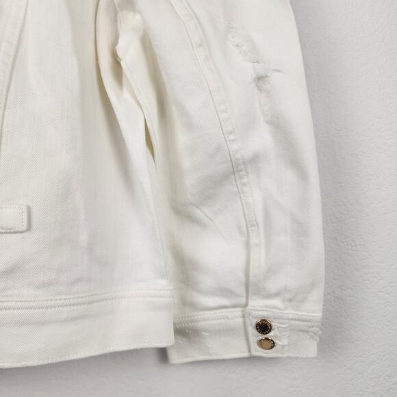 Retrofete Ada Denim Jacket White Puff Sleeve Size XL NWT Gold Tone Buttons - Picture 5 of 9